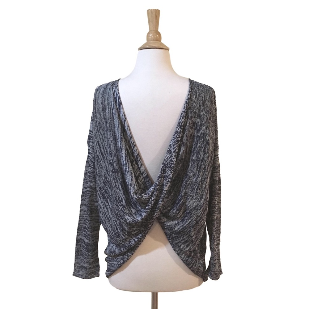 Deep V Open Twist Back Reversible Knit Sweater Top - Picture 1 of 5